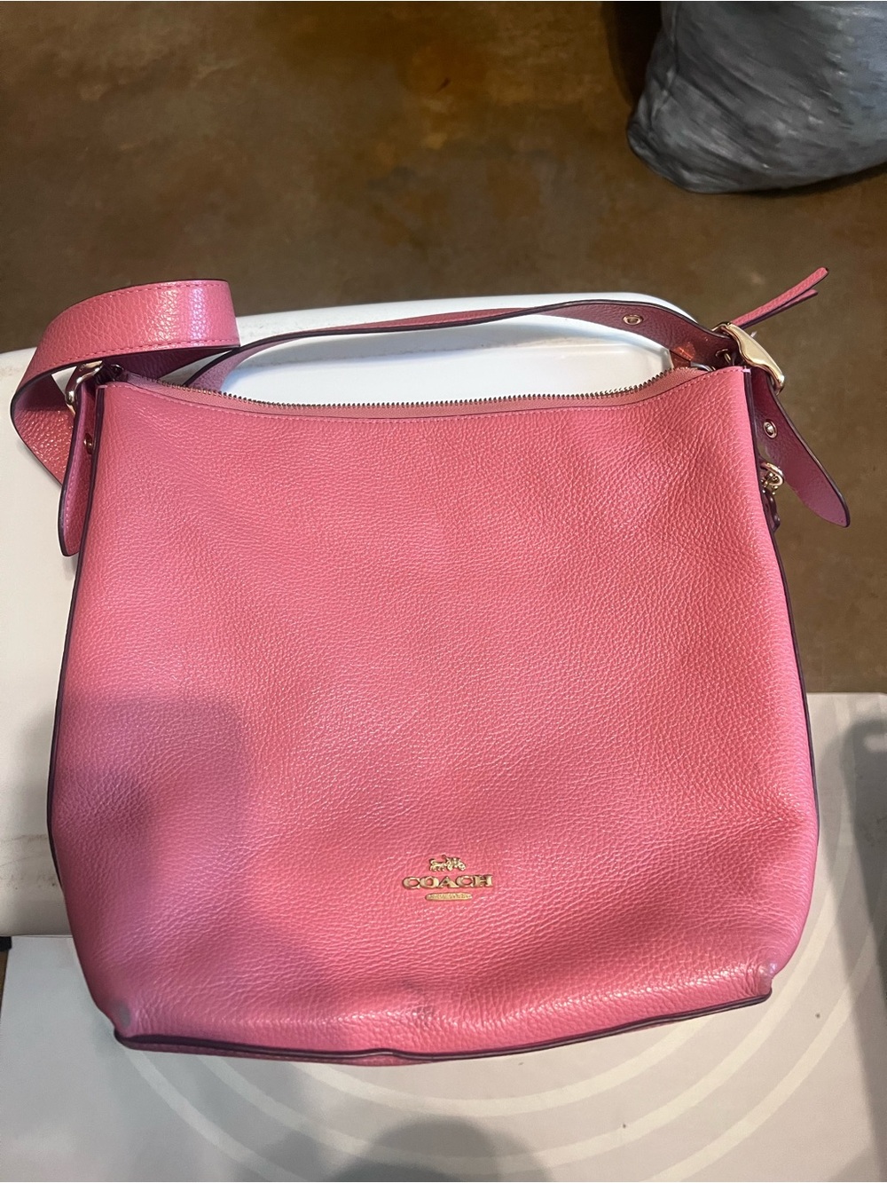 Coach Pink Pebbled Leather Shoulder Hobo with Gold Hardware